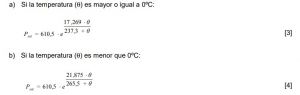 formacion de condensaciones calculo distribucion presión de vapor de saturación